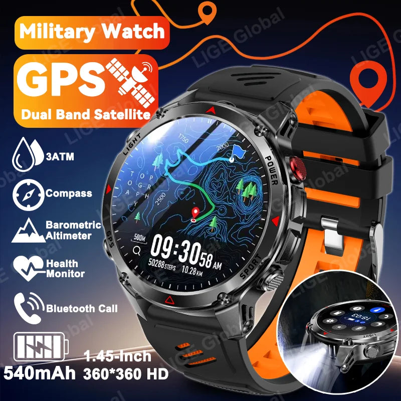 LIGE 2025 New Professional GPS Track Sports Smartwatch Outdoor RIDE Run Compass Altimeter 3ATM Fitness Bracelets 540mAh