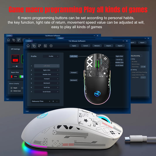 HXSJ T90 Wireless RGB Gaming Mouse – Silent Buttons, Ergonomic Design, Rechargeable