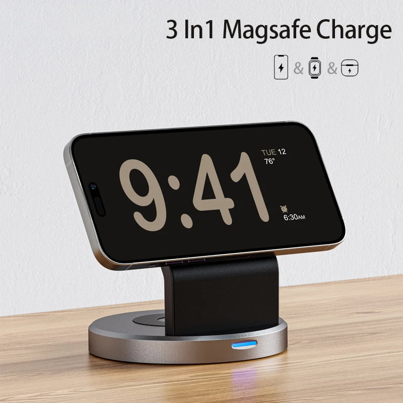 3 In 1 Magnetic Wireless Charger Stand For iPhone 15 14 13 12 Pro Max iWatch AirPods Station Dock MagSafe