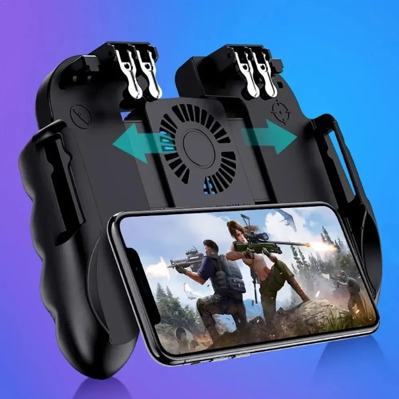 H9 6 Finger Mobile Phone Game Trigger Gamepad Joysticks Controller w/ Radiator Aim Shooting L1R1 Key Button PUBG for IOS Android