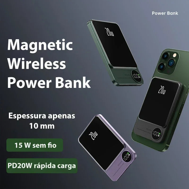 2025 New PD22.5W Super Fast Charging 10000 MAh Mini Ultra-thin Magnetic Wireless Power Bank Digital Display Mobile Power Supply