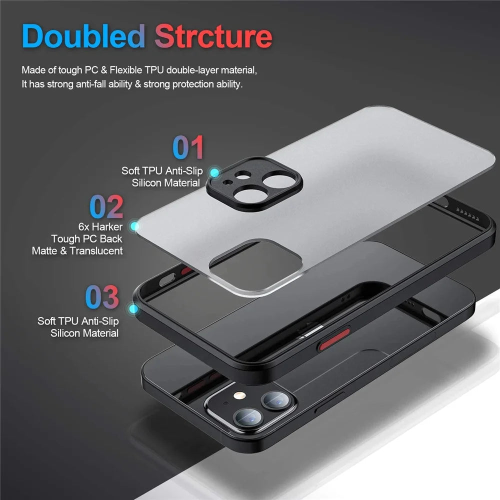 Shockproof Armor Phone Cases For iPhone 17 16 15 14 13 12 11 Pro Max 16e Plus 16e Air Case Luxury Silicone Bumper Matte