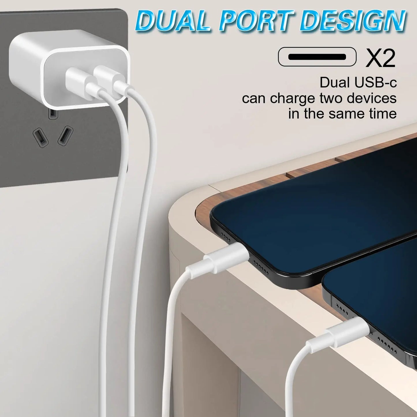 40W Dual USB C PD Fast Charger for iPhone 15 14 13 Pro Max iPad Air USB-C Type C Phone