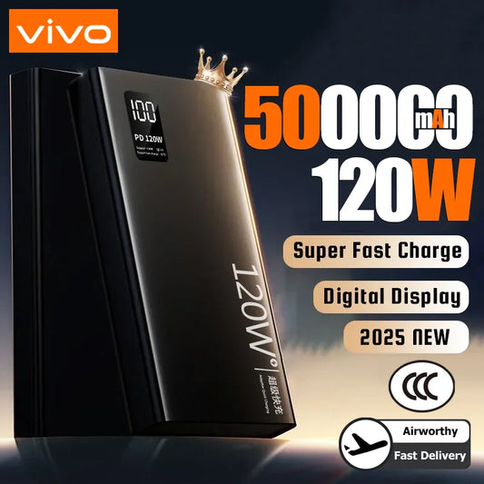VIVO 120W Power Bank 50000mAh High Capacity Super Fast Charging Portable  For iPhone Samsung Huawei