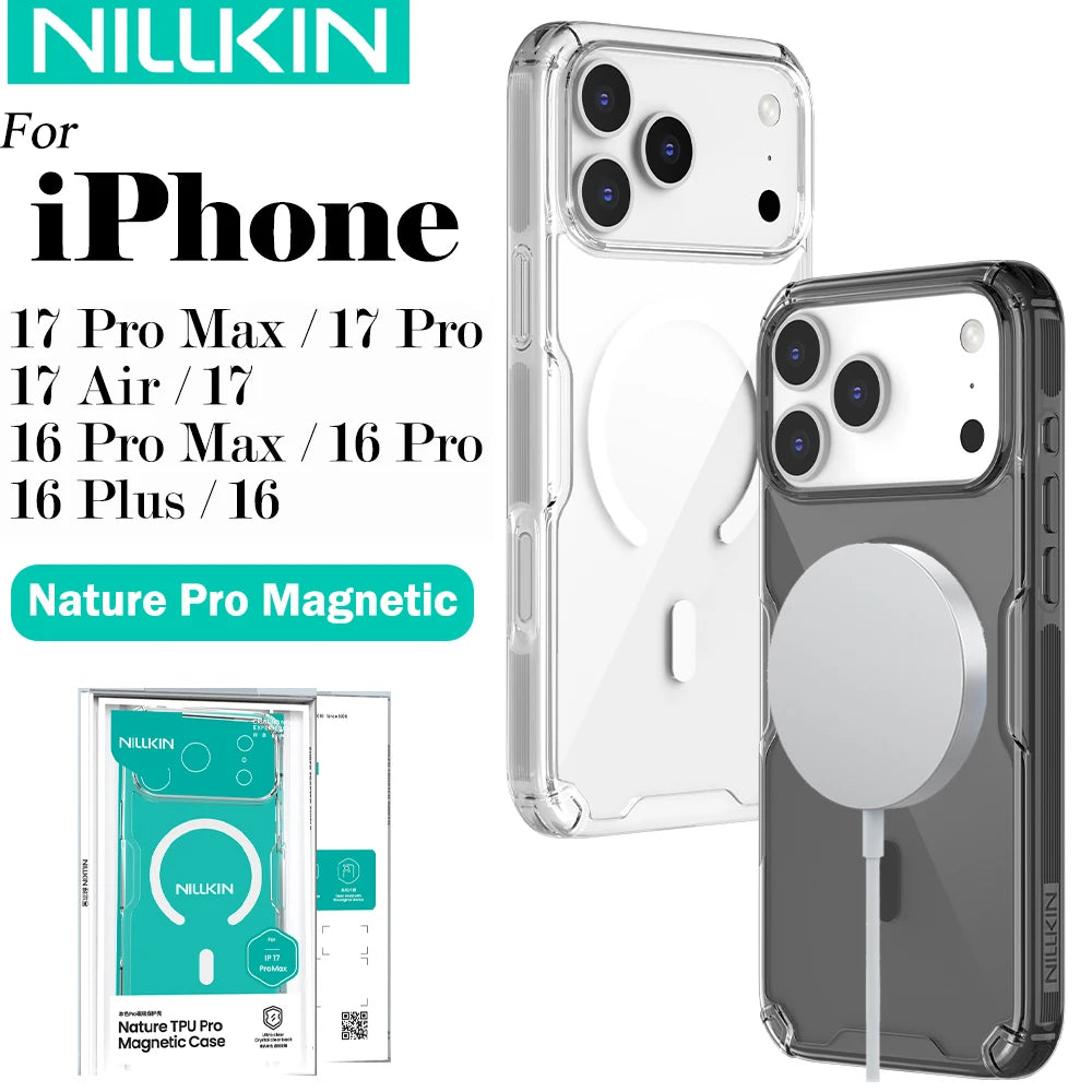 Nillkin For iPhone 17 Pro Max 17 Air iPhone 16 Pro Max 16 Plus 17Pro Nature Pro Magnetic Transparent TPU Frame Cover Phone