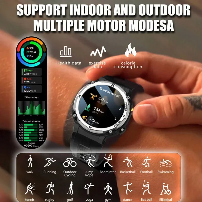 Outdoor Military Smartwatch Bluetooth Call Fitness Sports 3ATM Waterproof for Men Women Xiaomi Android 2025