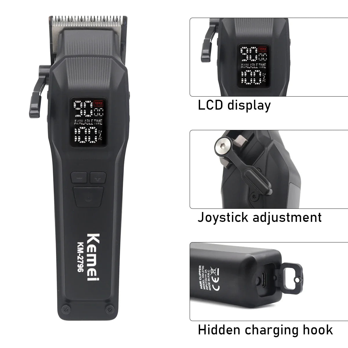 Kemei KM-2796 Professional Hair Clipper – Brushless Motor, DLC Blade, 9000RPM