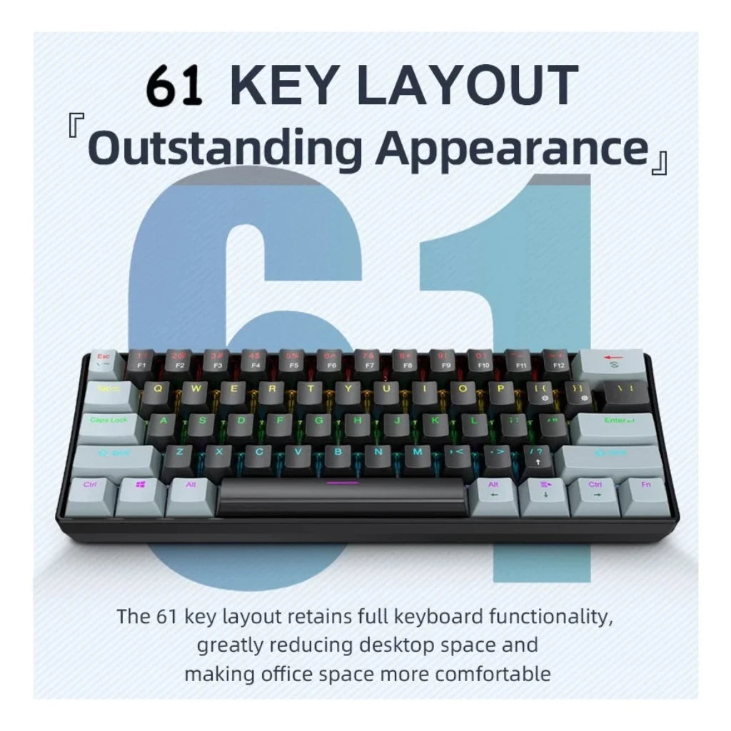 APAYADO K61 Wired 60% Mechanical Keyboard – RGB Backlit, Phantom Switches, Compact Gaming