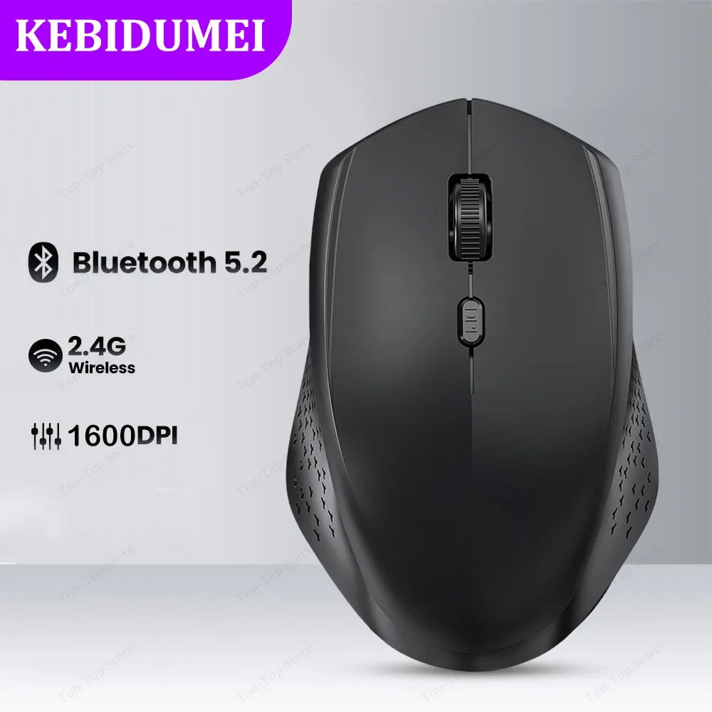 Bluetooth 5.2 Dual-Mode Wireless Mouse – Silent, Rechargeable, 1600DPI for Laptop & PC