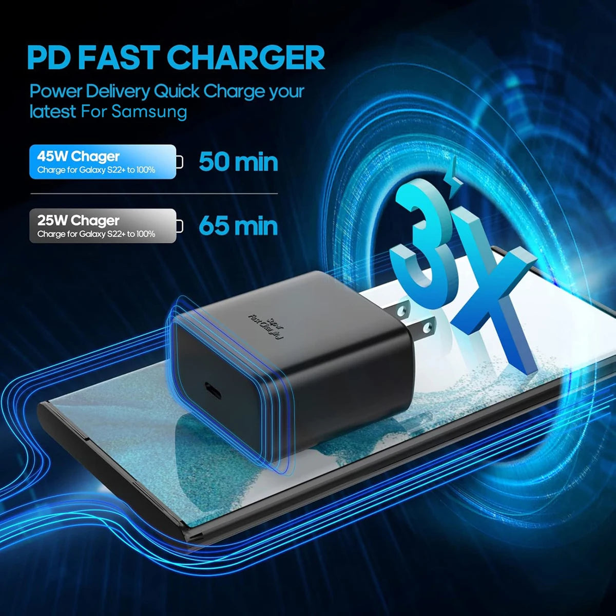 45W Charging For Samsung Galaxy S25 S24 S23 S22 Ultra S21 Plus Note 20 USB C Data Cable Portable Fast Charger Adapter