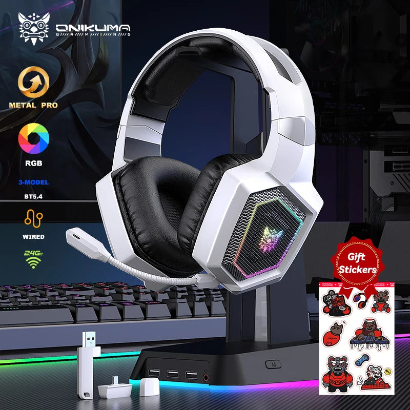 ONIKUMA 2.4GHz Wireless Gaming Headset for PS5 PS4 PC Mac with Noise Cancelling Microphone and RGB Light