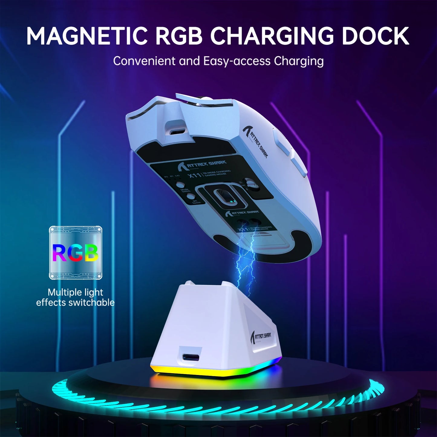 Attack Shark X11 Tri-mode Gaming Mouse – Magnetic Charging, 22K DPI, BT/2.4Ghz/Wired