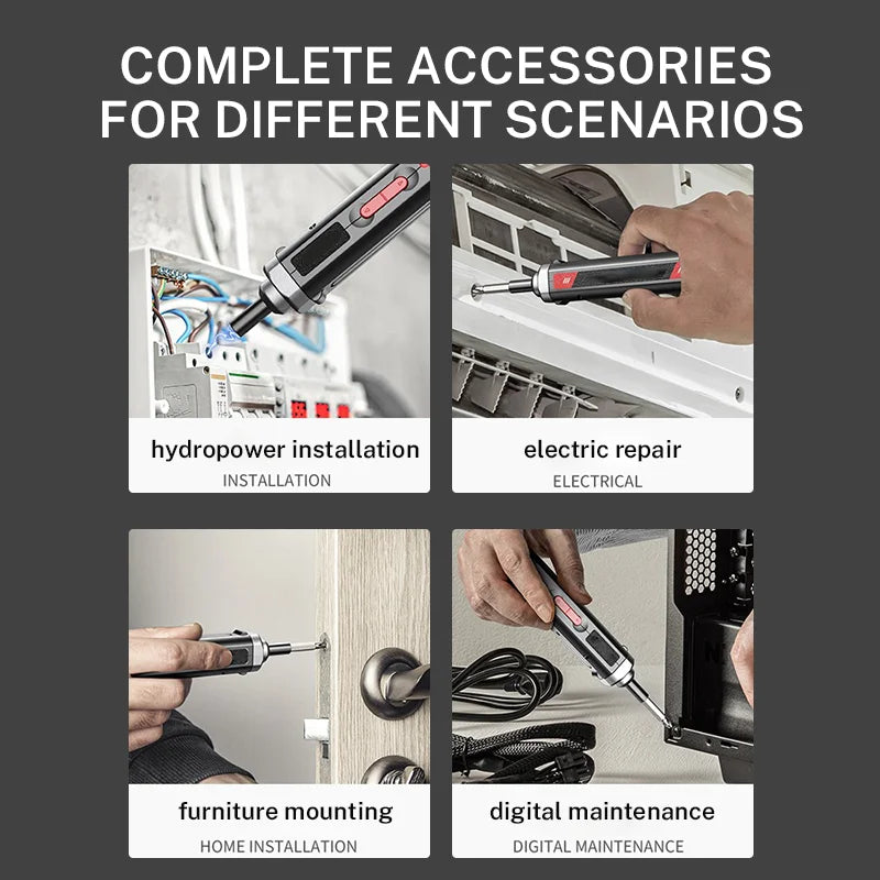 Cordless Rechargeable Electric Screwdriver Set with USB & LED