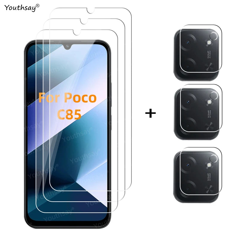 6in1 Full Gule Glass For Xiaomi Poco C85 Tempered Glass Poco C85 Screen Protector Protective Phone Camera Lens Film Poco C85
