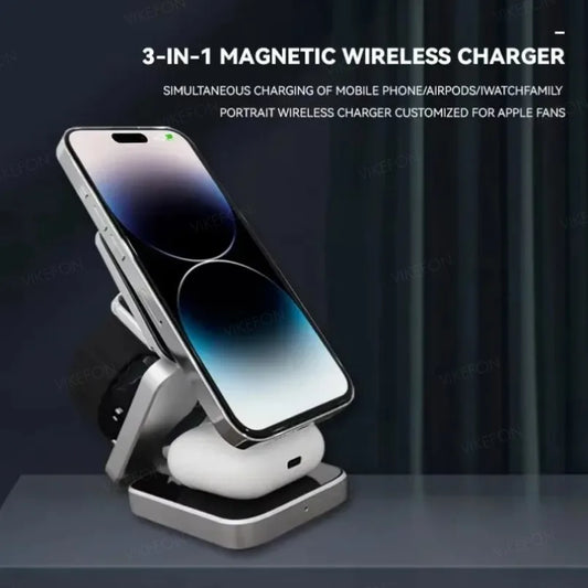 Foldable 3 In 1 Wireless Charging Station For iPhone 15 14 13 12 AirPods 3/2 iWatch 9 8 7 for Samsung Galaxy Magnetic Charger