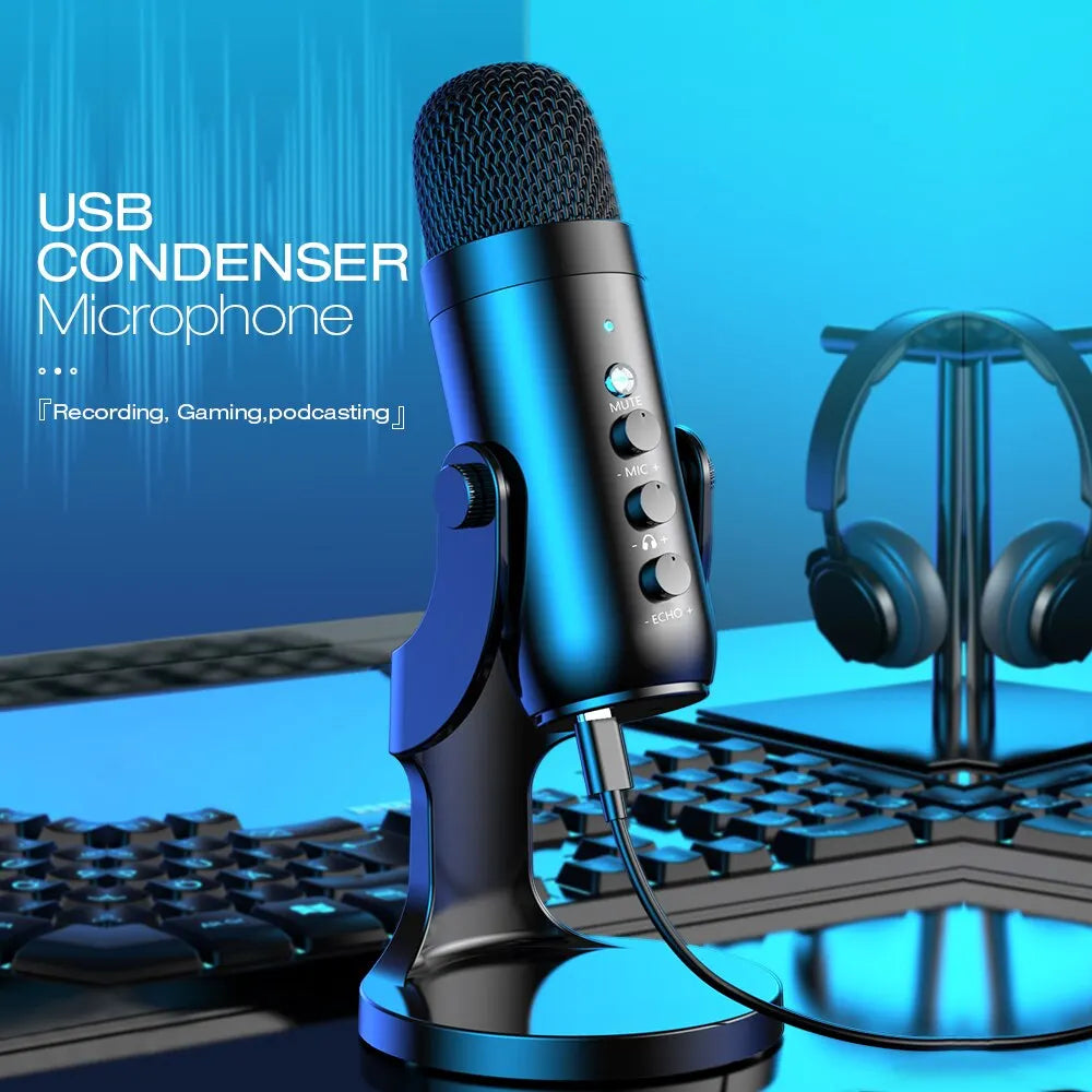 Haomuren USB Microphone – Condenser Mic for PC, Mac & Gaming with Phone Adapter and Headphone Output