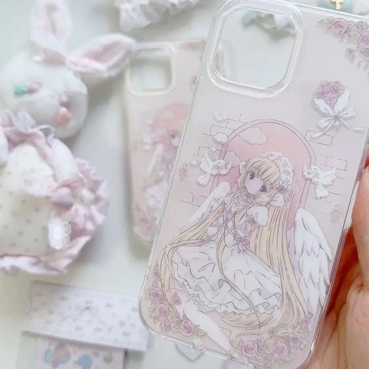 Cute Angel Anime Girl Creative Pink Phone Case For iPhone 16 E 15 14 12 13 11 Pro Max XR XS MAX 7 8 PLUS MINI Y2K Gift