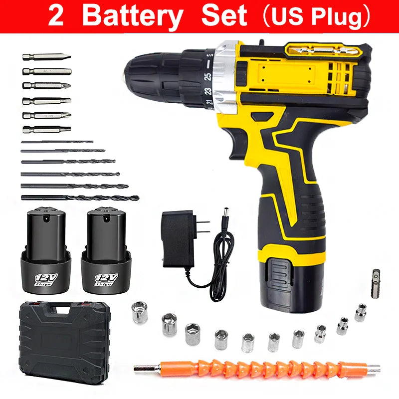 Lithium Electric Drill & Screwdriver Set with Accessory Box