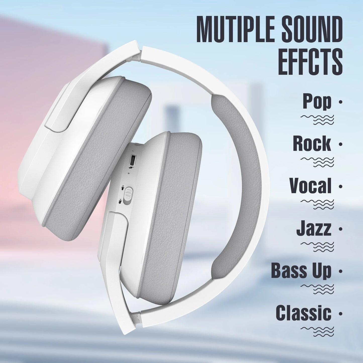 Bluetooth Wireless Over-Ear Headphones with 48H Playtime and with Microphone, HiFi Stereo Foldable Lightweight for de