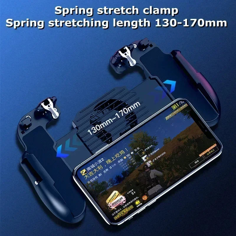 H5 Mobile Phone 4 Fingers Gamepad Controller with Cooling Fan Radiator L1R1 Trigger Joystick for iPhone Android PUBG Game Handle