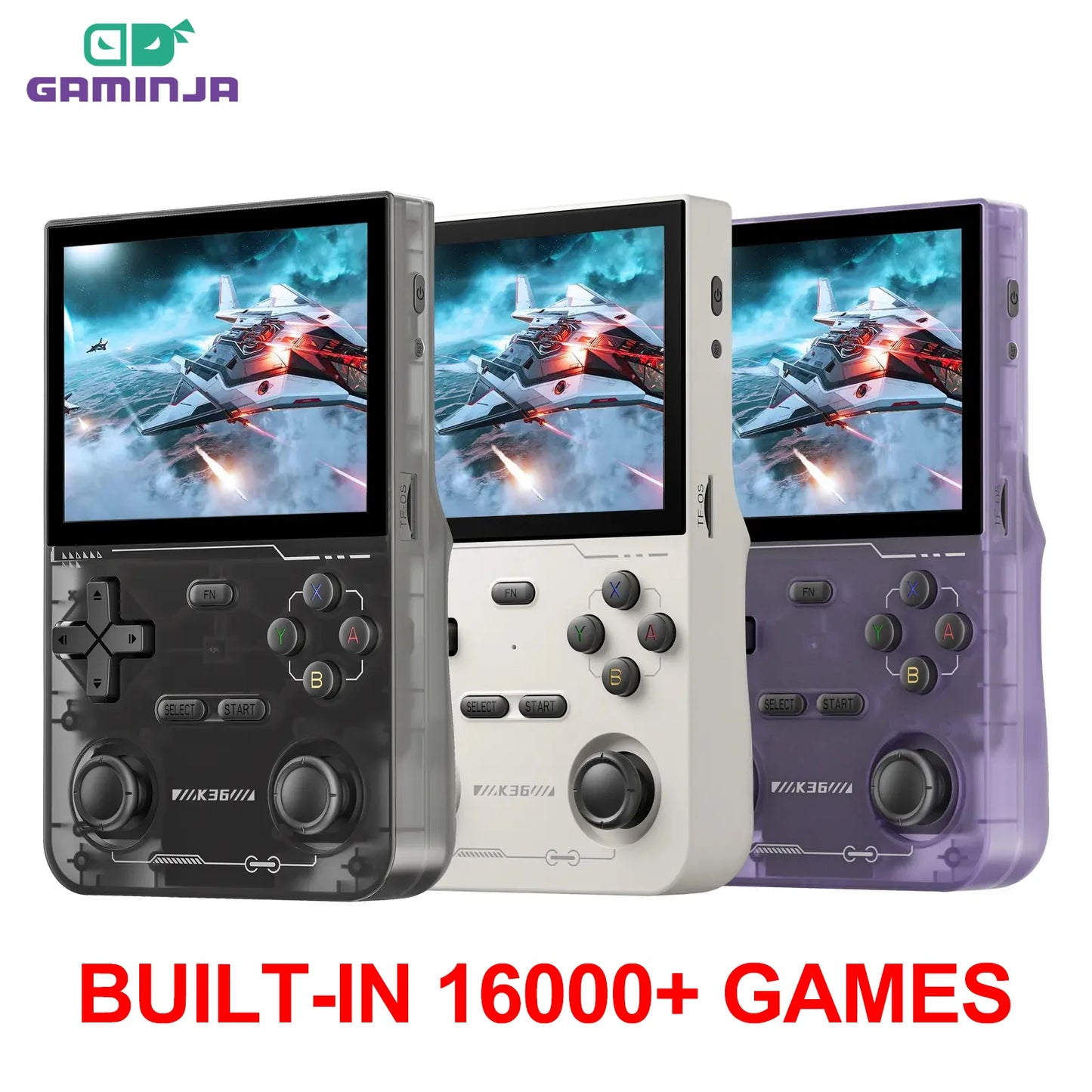 GAMINJA K36 Handheld Game Console – 3.5" IPS Screen, 64GB Memory, Classic Portable Open-Source Gaming