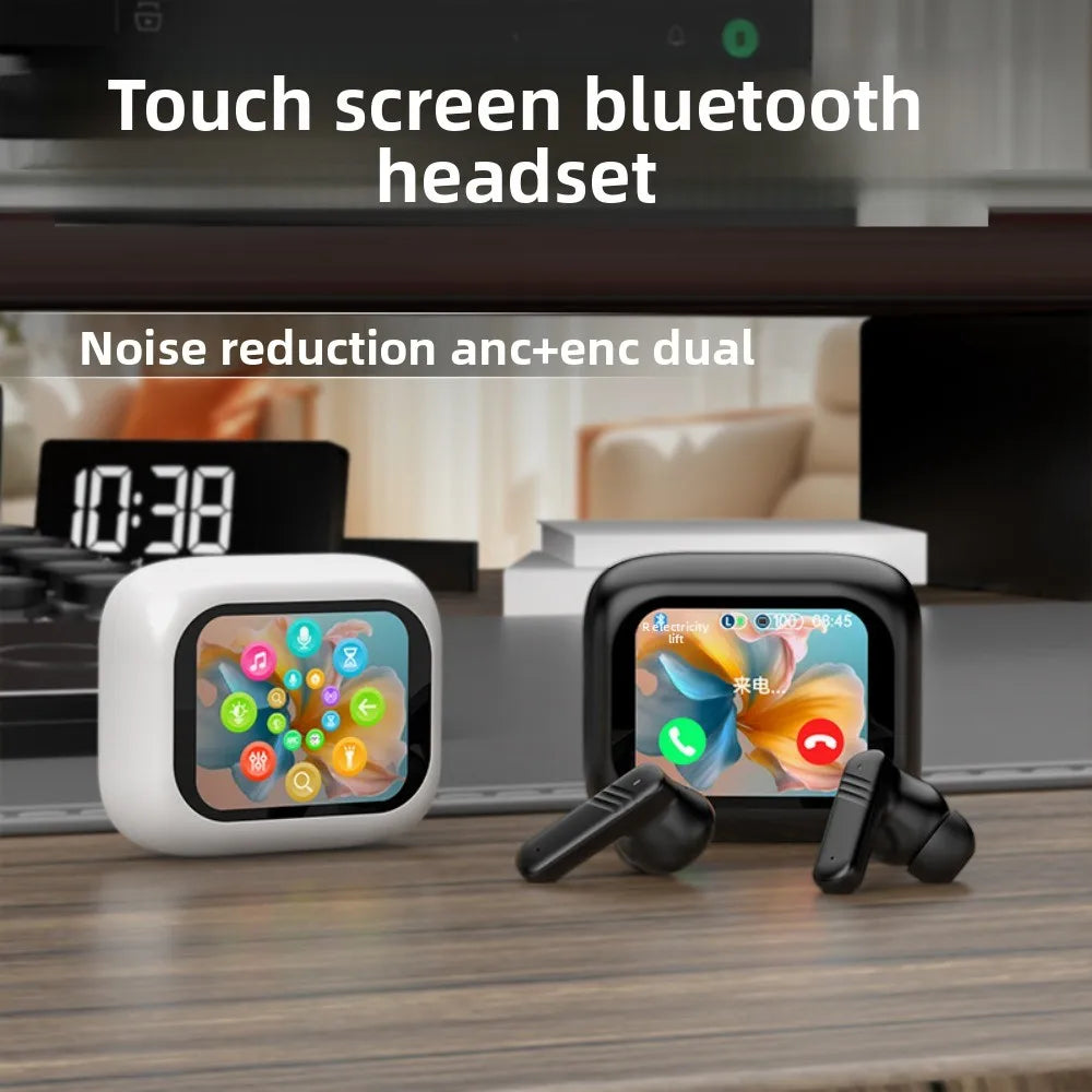 Bluetooth 5.4 Full Touch Screen Headphones Smart LCD in Ear ANC Bluetooth Earphones HD Call Noise Cancelling