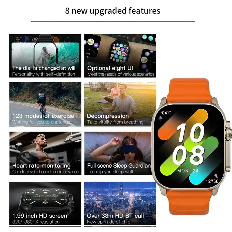 New Watch T10 Ultr Smart Watch Men 49mm 2.09 Inch NFC GPS Track Bluetooth Call BT Music Games Wireless Charging