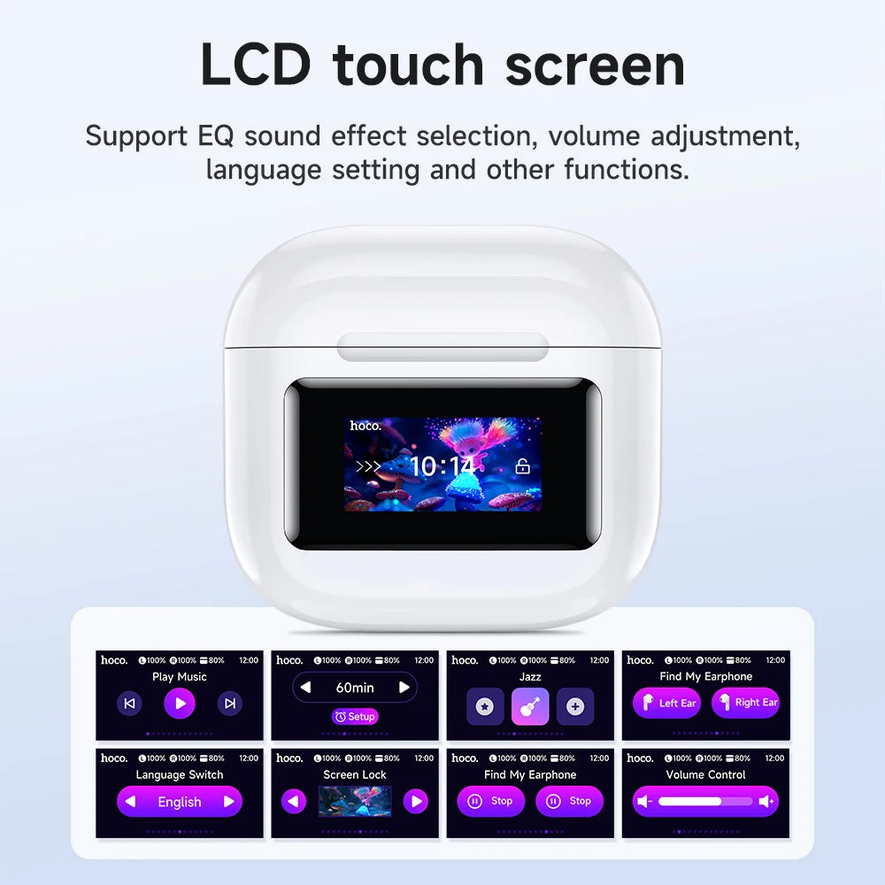 HOCO EW73 Wireless Bluetooth Headset with LED Touch Screen Semi In Ear with Charging Case Mic for Call Mini Earphone Headphones