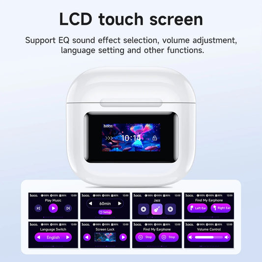 HOCO EW73 Wireless Bluetooth Headset with LED Touch Screen Semi In Ear with Charging Case Mic for Call Mini Earphone Headphones