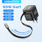 65W GaN USB Charger with Type C Retractable Cable 3 Port QC4.0 PD3.0 PPS for Macbook Laptop iPhone 16 15 14 Xiaomi