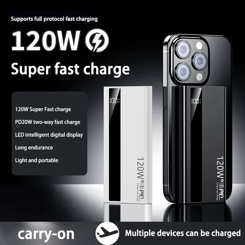 VIVO 120W 200000mAh Power Bank High Capacity Digital Display Fast Charging  Portable  For iPhone Xiaomi 2025