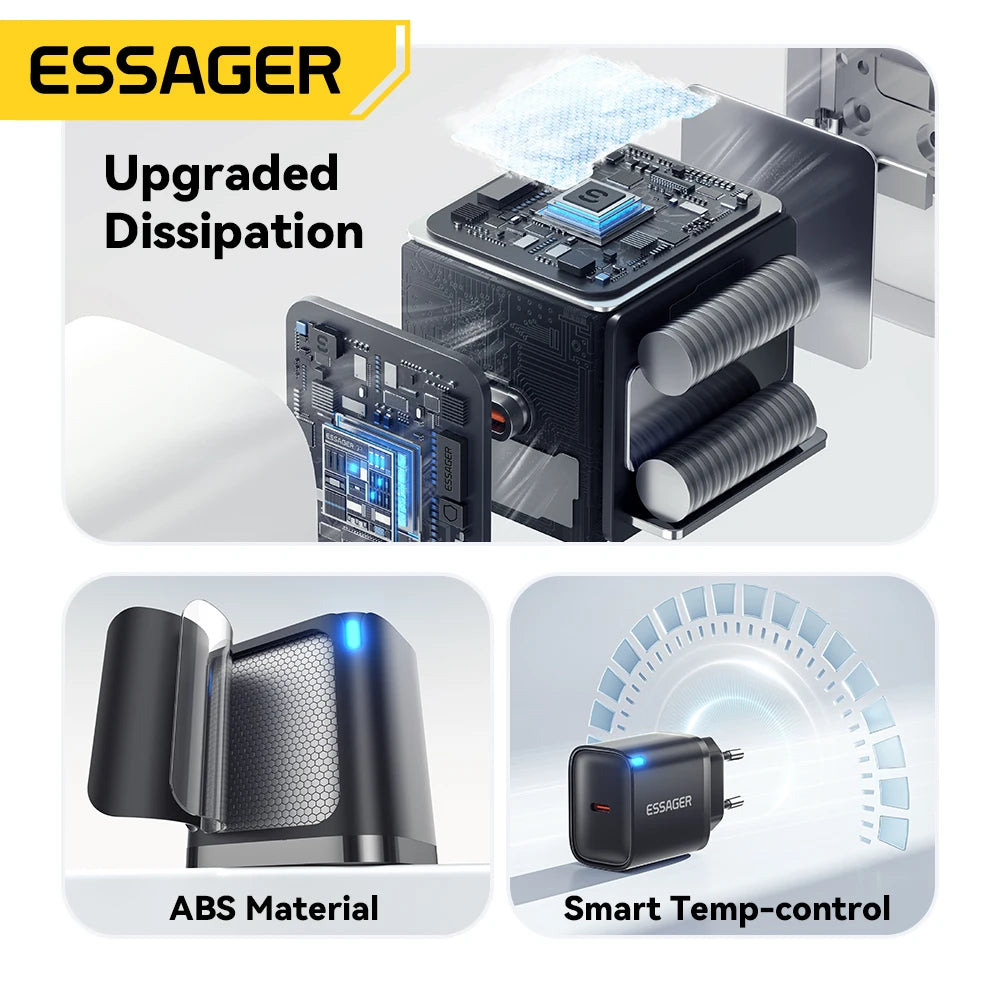 Essager Mini 30W Type C Charger PD QC3.0 Fast Type C For iPhone 16 15 14 13 Pro Samsung S25 Xiaomi iPad Travel