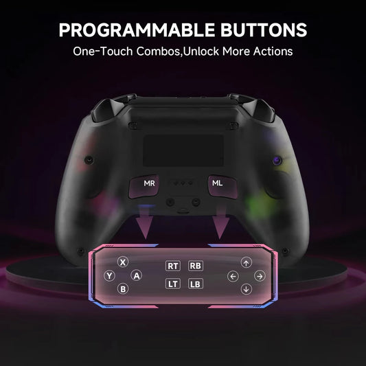 Transparent HG-04D Wireless Controller for PS5/PC/iOS/Android/Steam – BT 5.3, Macro, Touchpad, Hall Triggers