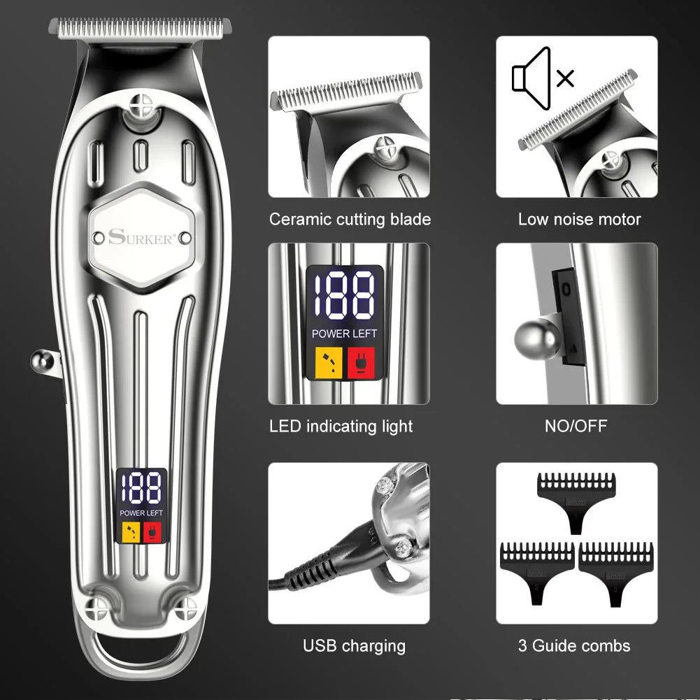 Surker I9 Professional Hair Trimmer – USB Rechargeable, Electric Razor, Barber Clipper