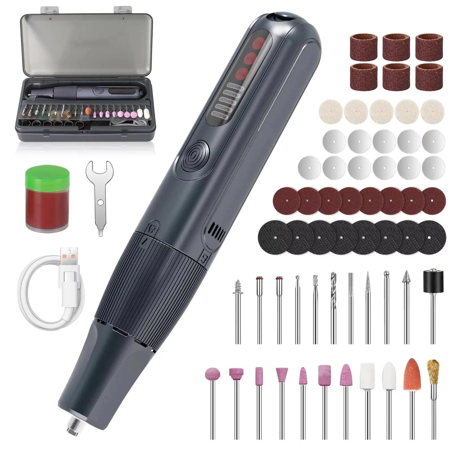 CreationSpace 8V Cordless Rotary Tool Kit – 5-Speed with Digital Display & Auto-Lock Chuck for Drilling & Engraving