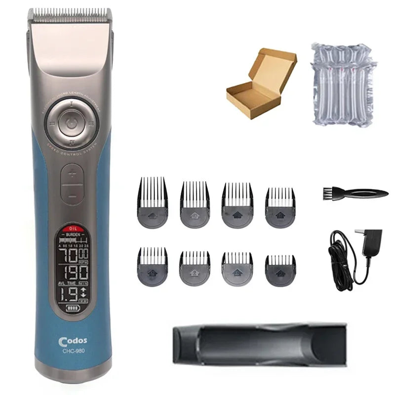 Professional Rechargeable Hair Clipper – LCD Display, Titanium Blade, 3–25mm Nozzles