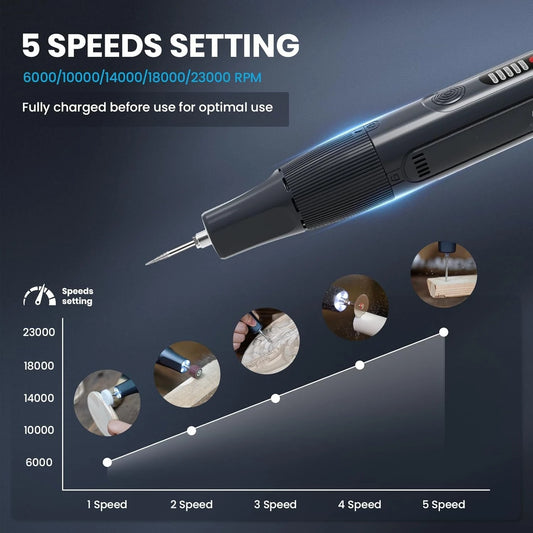 CreationSpace 8V Cordless Rotary Tool Kit – 5-Speed with Digital Display & Auto-Lock Chuck for Drilling & Engraving