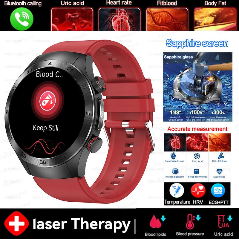 2025 New Non-Invasive Laser Treatment Three High Smart Watch Sapphire screen Blood fat Uric Acid ECG Health Diagnosis