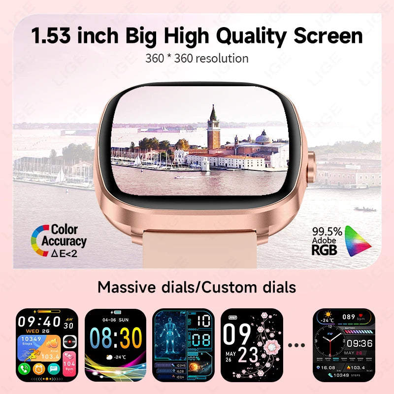 LIGE 2025 Men Smart Watch Women Health Monitor Bluetooth Call Sports Fitness Waterproof Physical Health Ladies Gifts