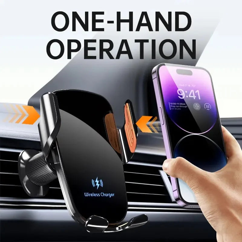 UYUXIO Manual Clamp Wireless Car Fast Charger 15 Air Vent Car Mount Phone Holder for iPhone Samsung Android Phone