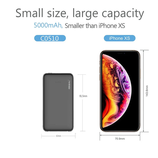 FERISING With Cable Power Bank 5000mAh USB Type C Portable Charger External Battery For iPhone Xiaomi Samsung
