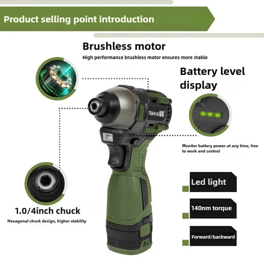 Cordless Brushless Electric Impact Drill 140N.m with Metal Ratchet Chuck