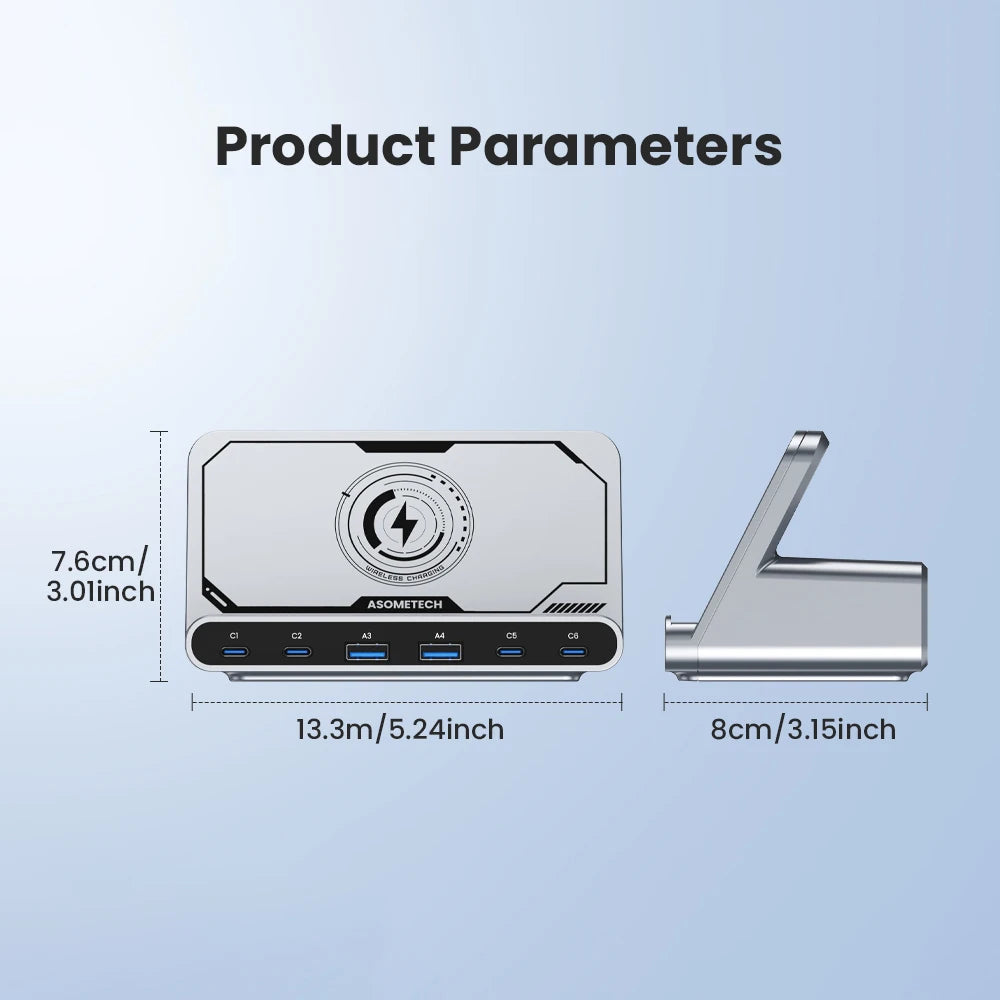 ASOMETECH 160W USB FastCharging Station 7 in 1 Wireless65W 45W PPS PD Type C  For Macbook iPad iPhone 16 Samsung