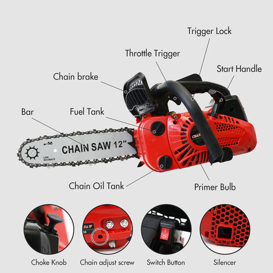 12 Inch Cordless Gasoline Chainsaw – 1000W Lightweight Portable Cutter