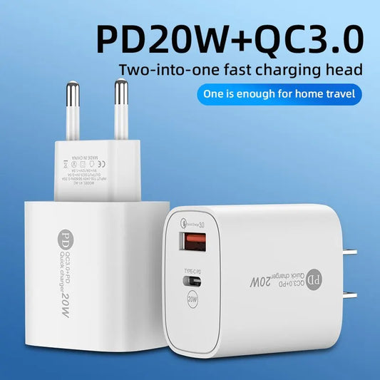 20W USB Fast Charger PD Type C Quick Phone EU/US Plug For iPhone Xiaomi Samsung Huawei USB C Wall