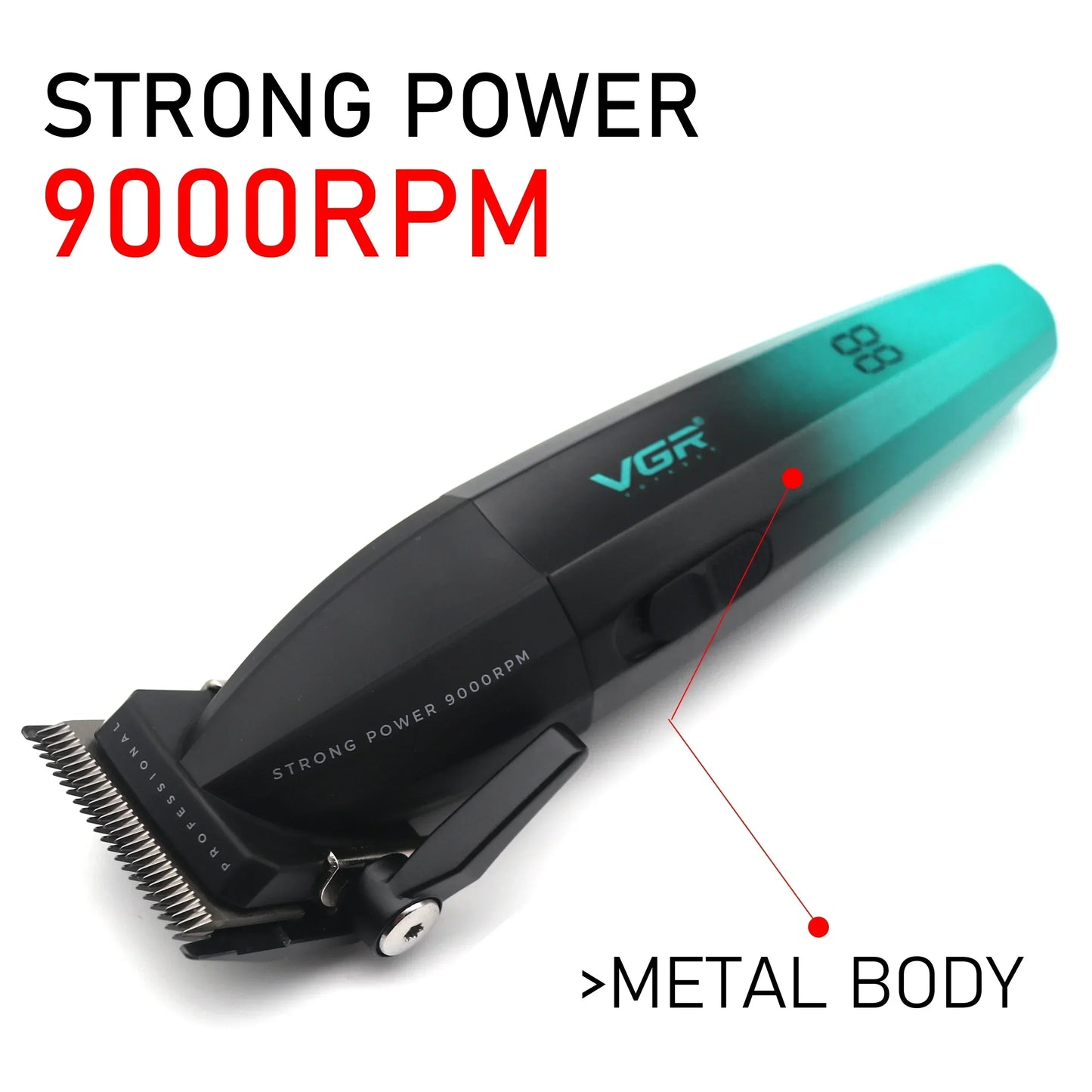 VGR Professional Hair Clipper Kit – DLC Blade, Full Metal Body, LED Display