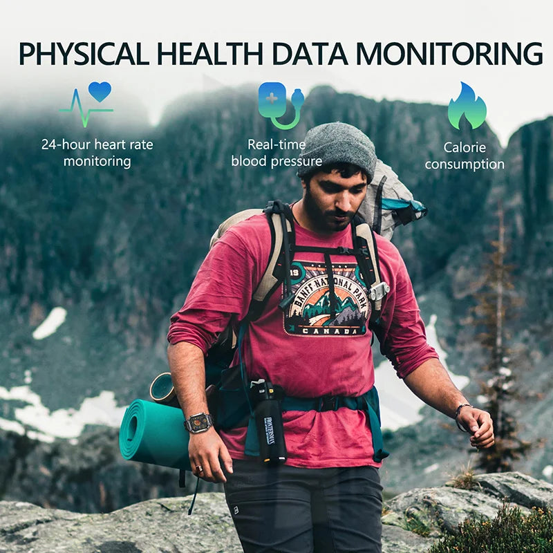 2025 New Outdoor Smart Watch Waterproof Blood Pressure Oxygen Heart Rate Health Fitness Monitor Men Women Sports