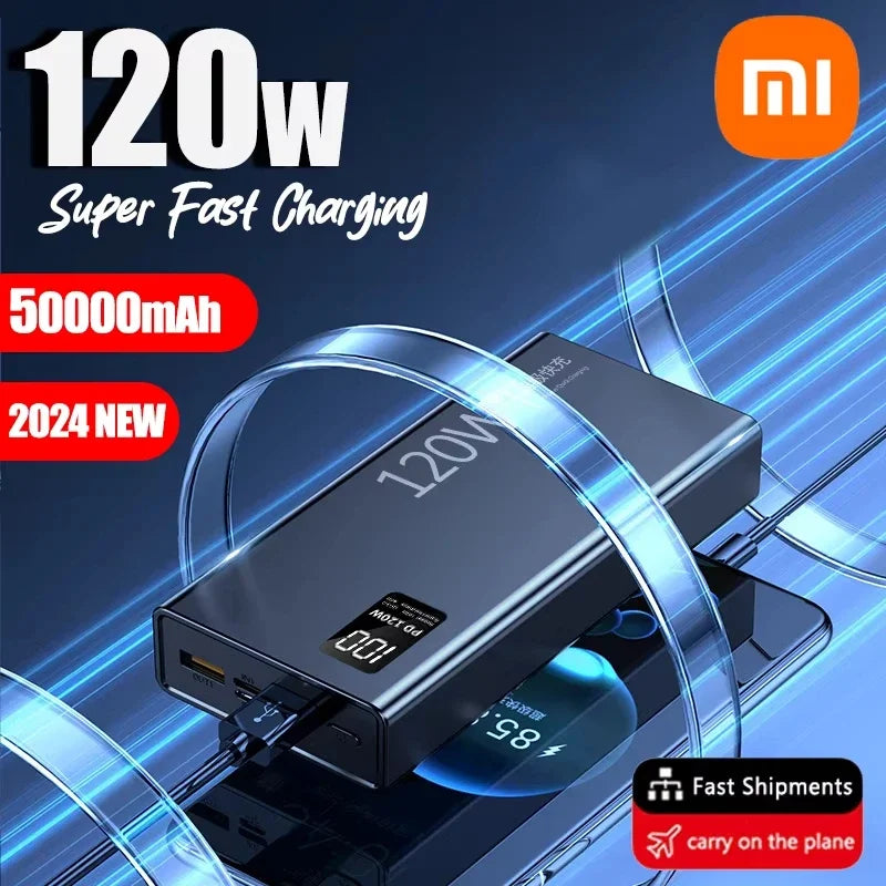 Xiaomi 120W Power Bank 50000mAh High Capacity Fast Charging Portable Battery Charger For iPhone Samsung Huawei Universal