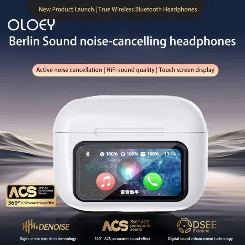 A9 Pro ANC Wireless Bluetooth 5.3 Earphones App Noise-canceling Call Headphones Waterproof Sports Gaming Touch Screen Headset