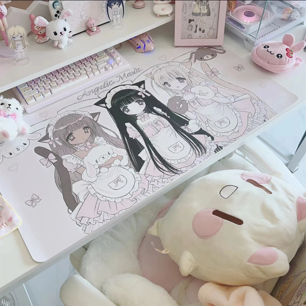 Kawaii Cute Ins Style Mouse Pad Original Cat Large Size Leather Waterproof